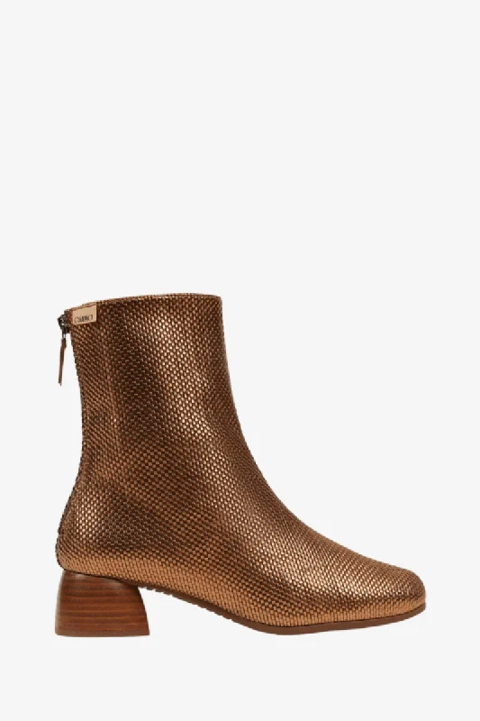 women's ankle boots with snakeskin printGAIMO CHUCK BRONZE WOVEN LEATHER BOOT