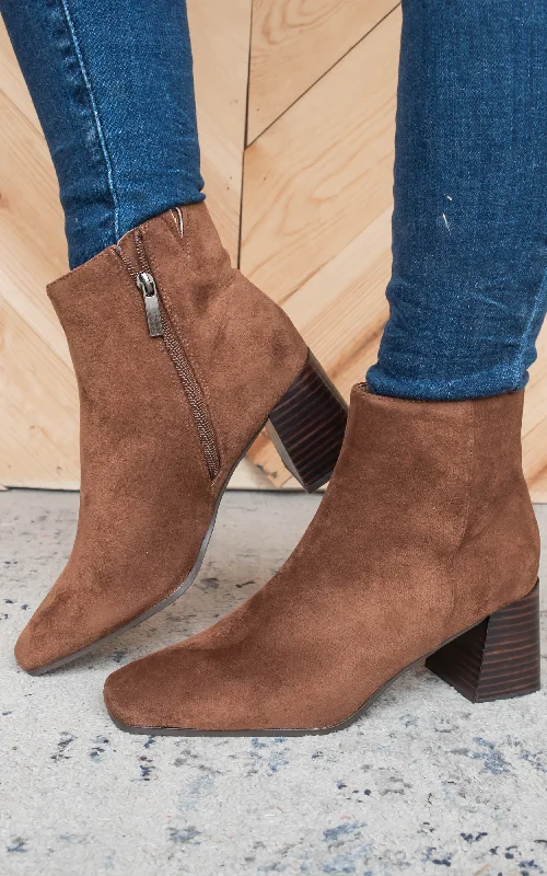 women's booties with snake printCorkys Felicia Chestnut Suede Booties