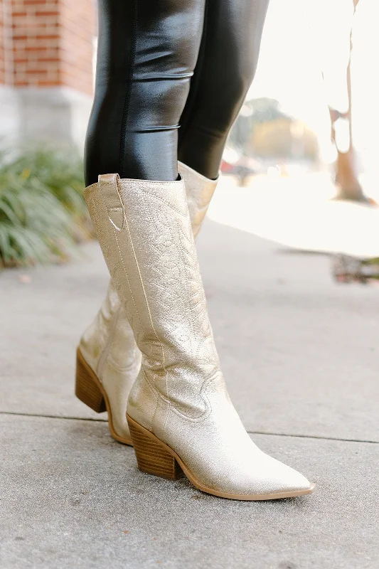 women's booties with quilted patternCorkys Gold Metallic Cowgirl Boots