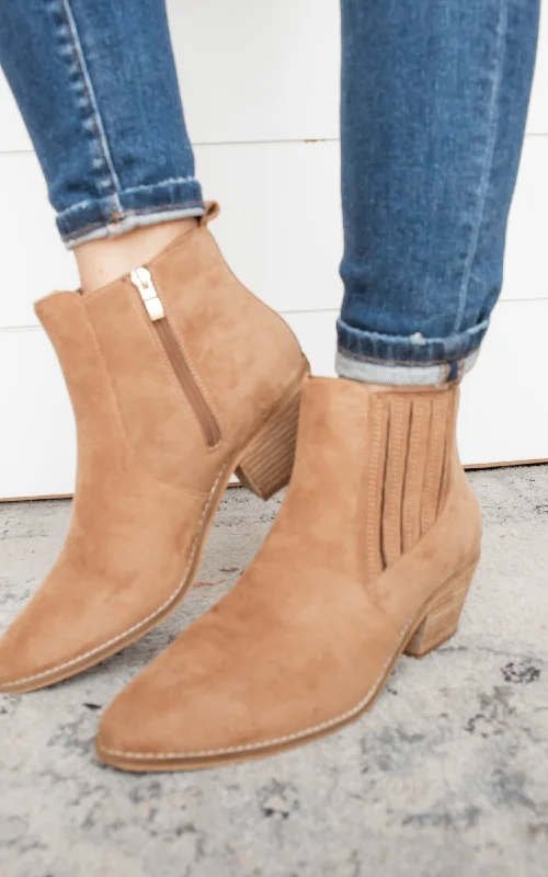 women's booties with embroideryCorky's Potion Tobacco Suede Bootie Shoe