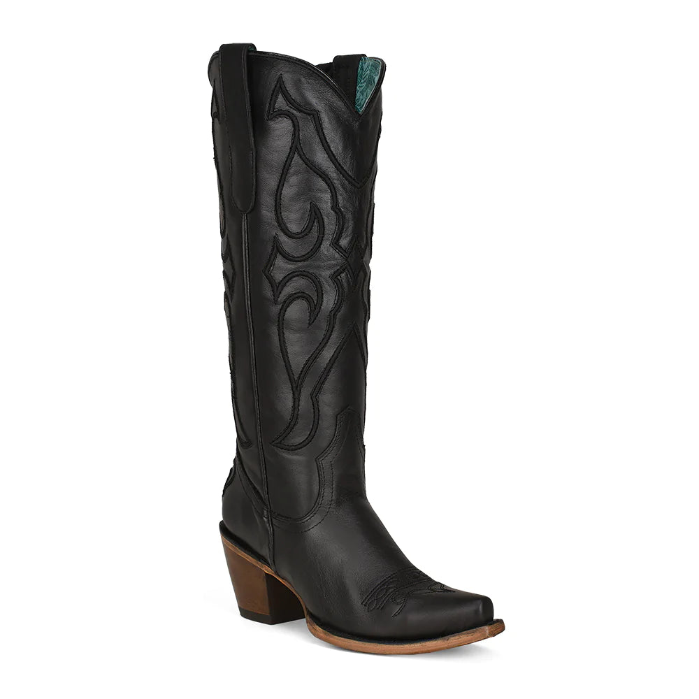 women's suede western bootsCorral Ladies Stitch Pattern & Inlay Snip Toe Black Tall Boots Z5075 women's suede western bootsCorral Ladies Stitch Pattern & Inlay Snip Toe Black Tall Boots Z5075