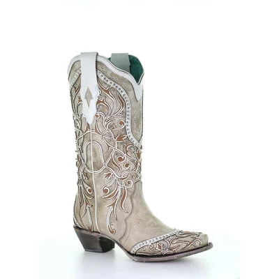 women's ankle moto bootsCORRAL WHITE OVERLAY EMBROIDERY W/ STUDS AND CRYSTALS A3837 women's ankle moto bootsCORRAL WHITE OVERLAY EMBROIDERY W/ STUDS AND CRYSTALS A3837