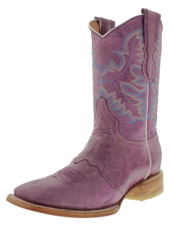 women's cowboy boots with studsWomens MC560 Purple Stitched Leather Cowboy Boots Square Toe