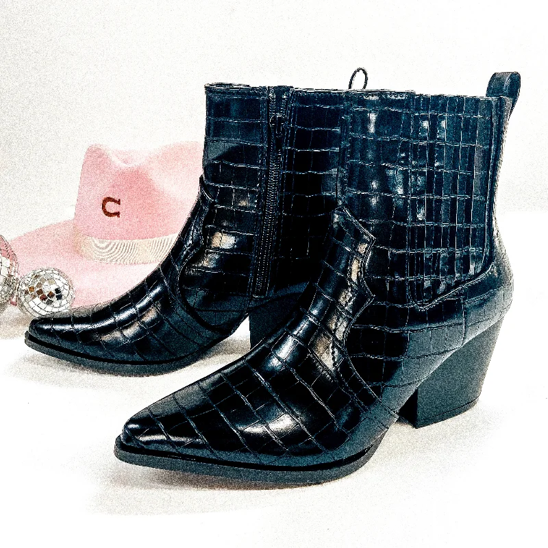 women's ankle boots with pointed toeStrutin' Through Sedona Croc Print Western Heeled Booties in Black women's ankle boots with pointed toeStrutin' Through Sedona Croc Print Western Heeled Booties in Black