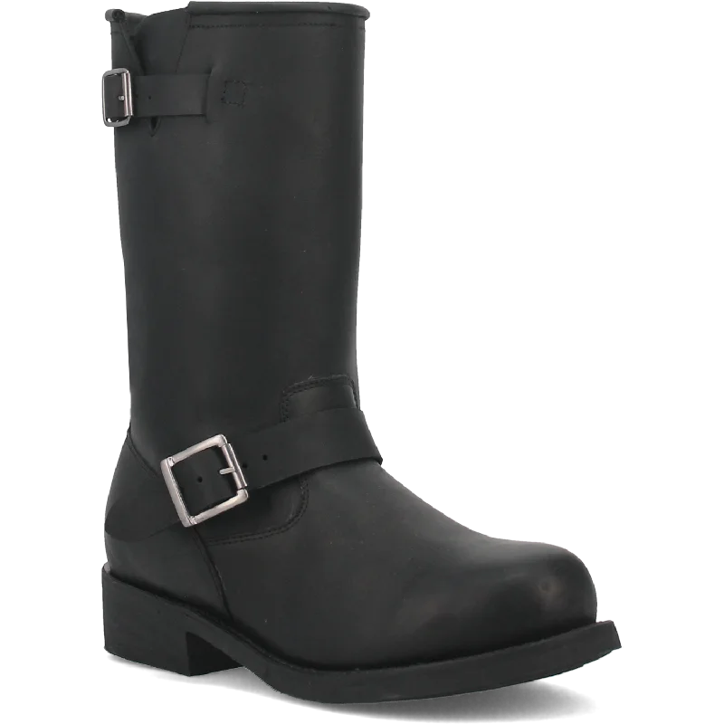 women's leather moto boots with bucklesDingo Black Round Toe Harness Boots for Men