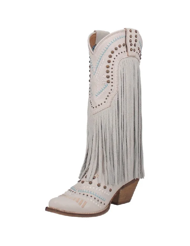 women's western boots for ridingDingo Western Boots Women's 13" Gypsy Fringe Snip DI737 WHT