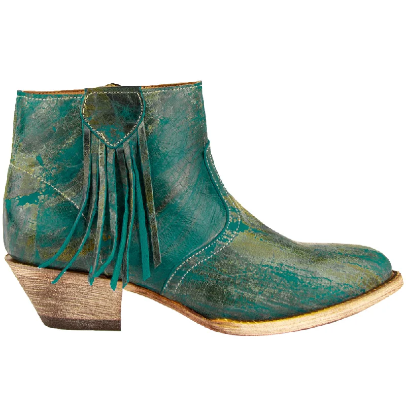 women's heeled ankle bootsFringe Round Toe Zippered Cowboy Booties