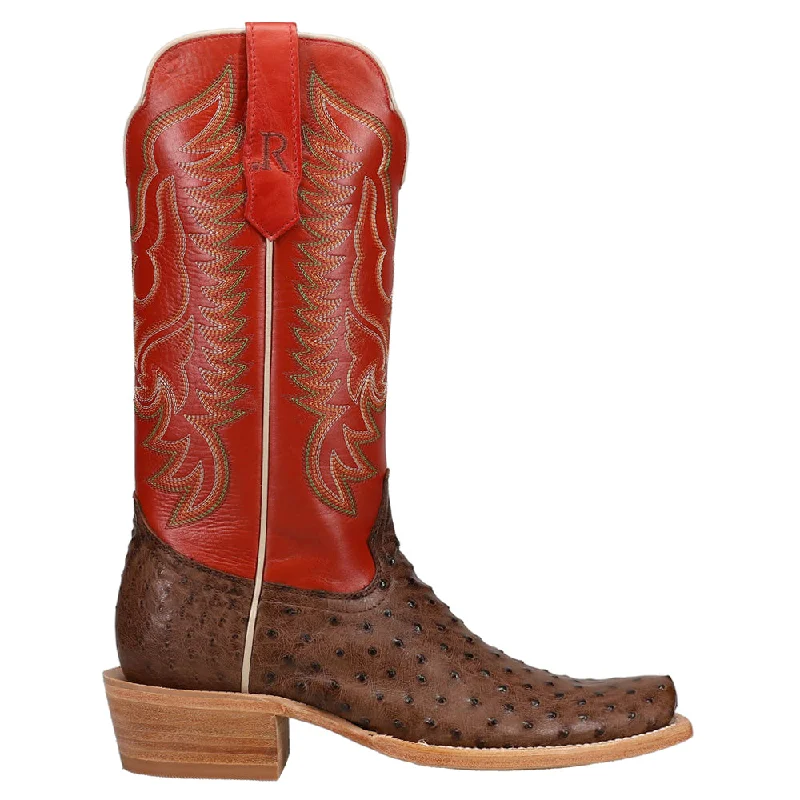 women's cowboy boots with block heelFull Quill Ostrich Square Toe Cowboy Boots
