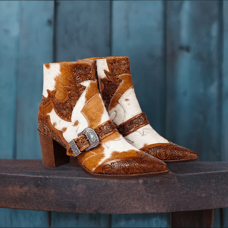 women's booties for knee supportMyra Goldie Hair On Hide Tooled Boots