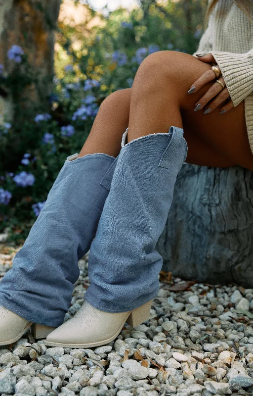 women's booties with bucklesHalley Denim Cowgirl Boots - Denim