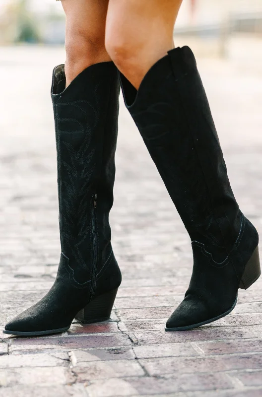 women's booties with pull-on tabsHappy Place Black Western Suede Boots