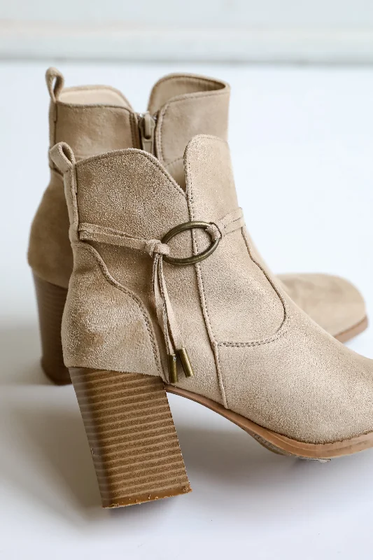 women's booties for eveningIn Your Sights Tan Suede Booties