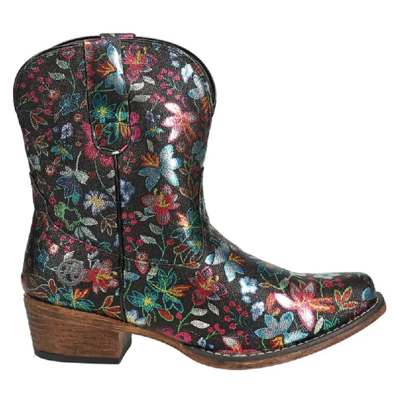 women's ankle boots with studsIngrid Floral Metallic Snip Toe Cowboy Booties