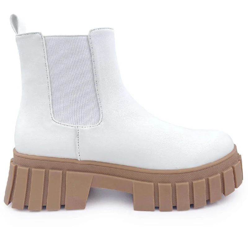 women's booties for workJULIET CHUNKY SOLE CHELSEA BOOT IN WHITE
