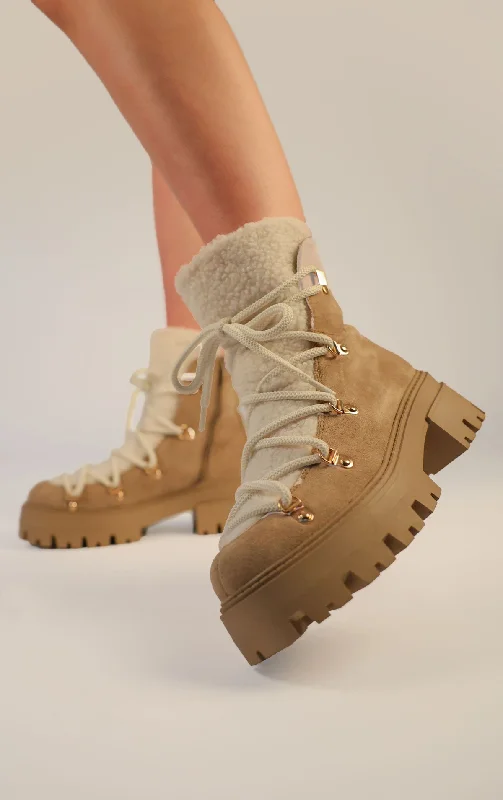 women's ankle boots for fashion-forwardKhaki Faux Suede Lace Up Chunky Snow Style Boots women's ankle boots for fashion-forwardKhaki Faux Suede Lace Up Chunky Snow Style Boots