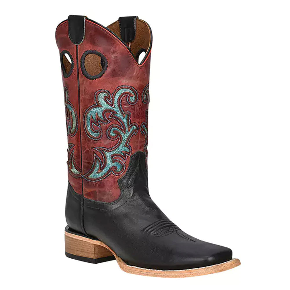 women's western boots with block heelL5909 Circle G by Corral Ladies Black w/Red Shaft & Turquoise Inlay Square Toe Cowboy Boot women's western boots with block heelL5909 Circle G by Corral Ladies Black w/Red Shaft & Turquoise Inlay Square Toe Cowboy Boot