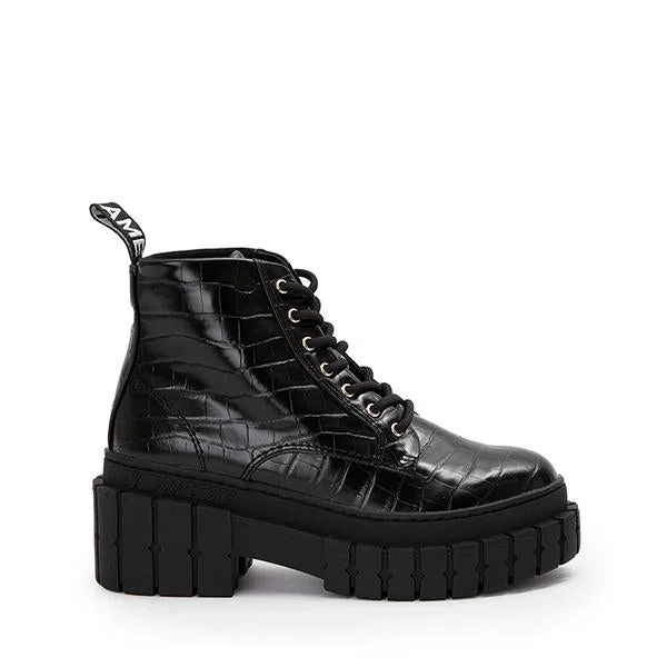 women's ankle boots with bucklesKross Croco Black Low Boots