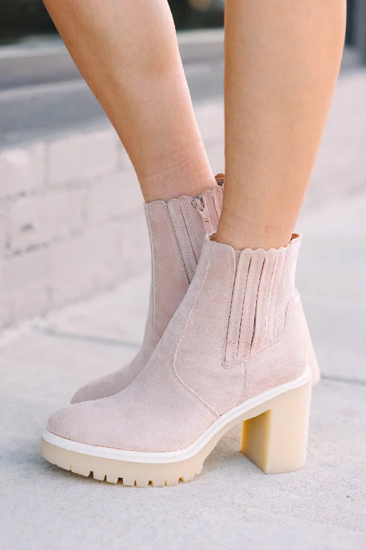 women's booties with fringeOn Your Own Beige Suede Booties