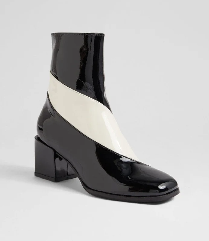 women's ankle boots for workDjango & Juliette WARIK Heeled Boots in Black/Ivory Patent Leather women's ankle boots for workDjango & Juliette WARIK Heeled Boots in Black/Ivory Patent Leather