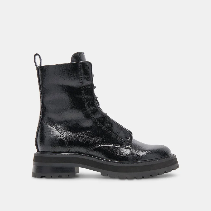 women's booties with chukka styleRANIER BOOTS MIDNIGHT CRINKLE PATENT