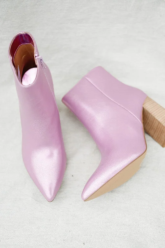 women's booties with floral designShu Shop Pink Metallic Veronica Bootie