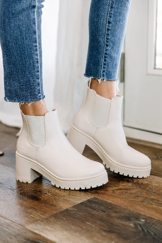 women's booties with unique strapsTell Me More Cream White Chelsea Booties