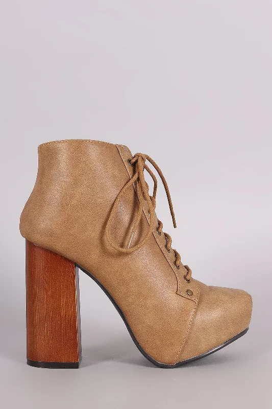 women's booties for rainy daysQupid Lace Up Chunky Heeled Platform Booties