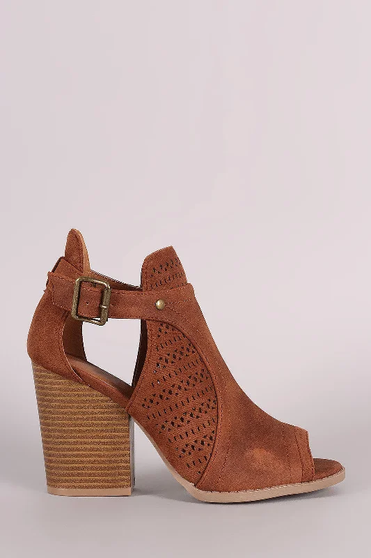 women's booties with block heelQupid Perforated Open Cut Booties