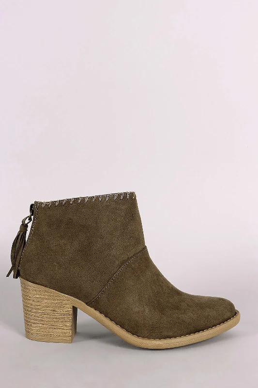 women's booties with sock-like fitQupid Suede Almond Toe Tassel Booties
