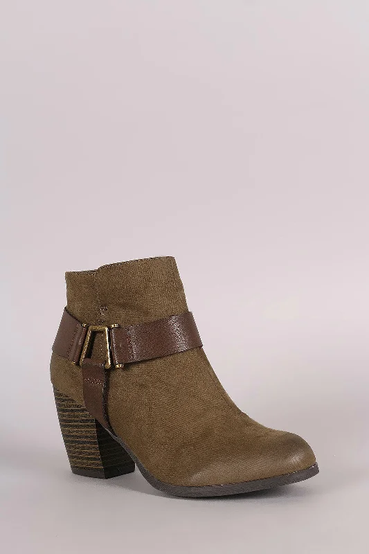 women's booties with floral designQupid Harness Strap Chunky Heeled Ankle Boots