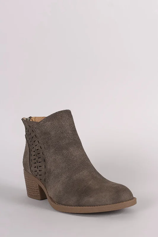 women's booties for petite womenQupid Perforated Block Heeled Western Booties