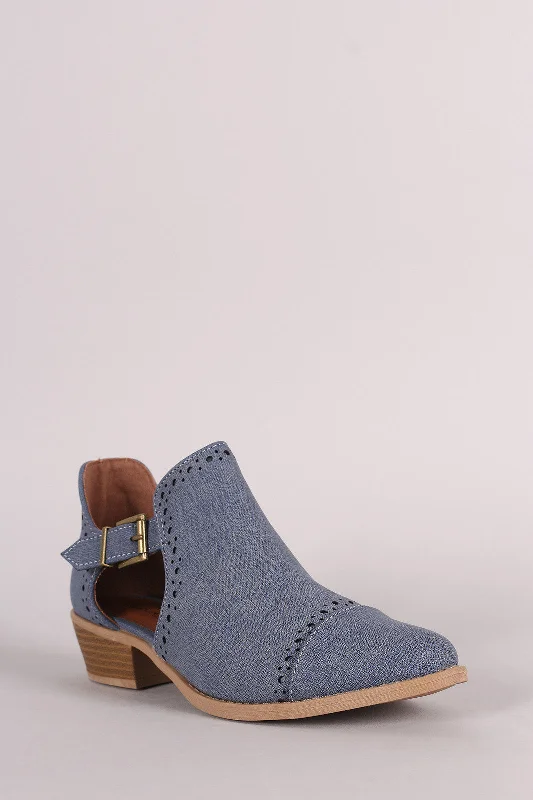 women's booties for rainy daysQupid Perforated Denim Buckled Cutout Cowgirl Ankle Boots women's booties for rainy daysQupid Perforated Denim Buckled Cutout Cowgirl Ankle Boots