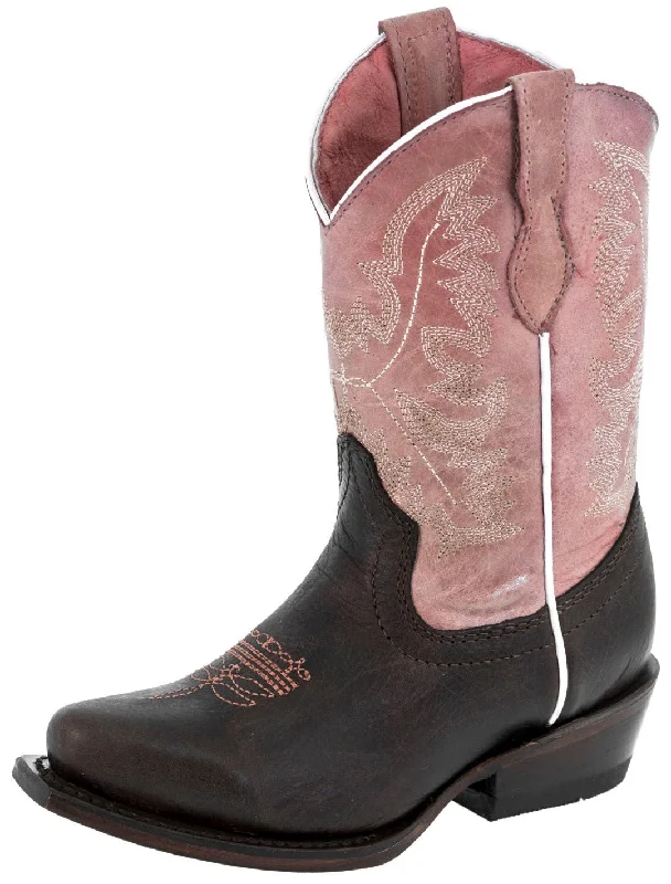 women's cowboy boots in blackGirls Pink & Dark Brown Stitched Leather Cowgirl Boots - Snip Toe women's cowboy boots in blackGirls Pink & Dark Brown Stitched Leather Cowgirl Boots - Snip Toe