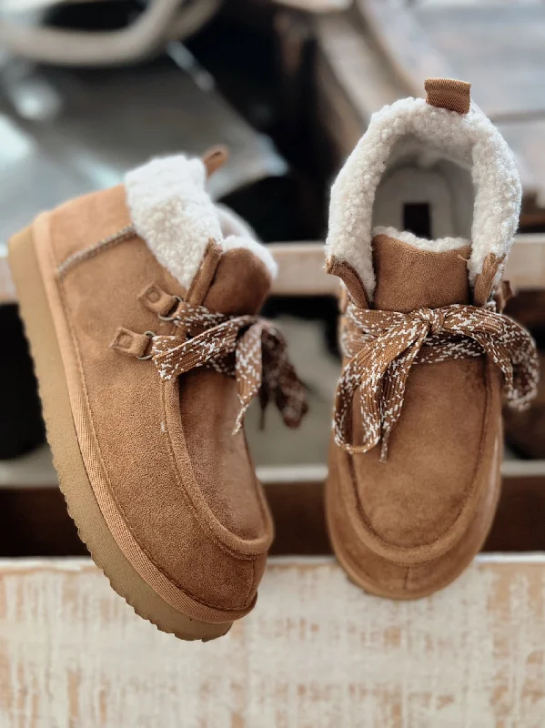 women's booties with lacesVery G Sherpa Lined Tan Bootie
