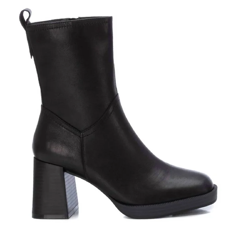 women's booties with snake printWomen Leather Booties In Black