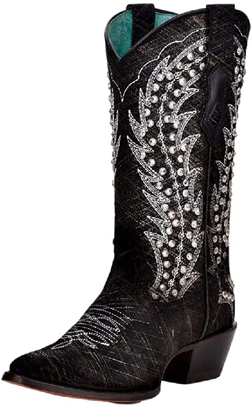 women's ankle moto bootsWOMEN'S BLACK STUDDED CORRAL WESTERN BOOTS C3829