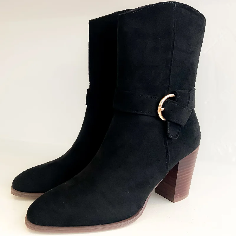 women's heeled bootiesZane Black Faux Suede Bootie