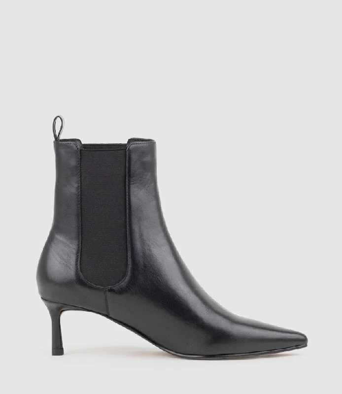 women's ankle boots with sock designZIRIA55 Pointed Boot with Gusset in Black Calf