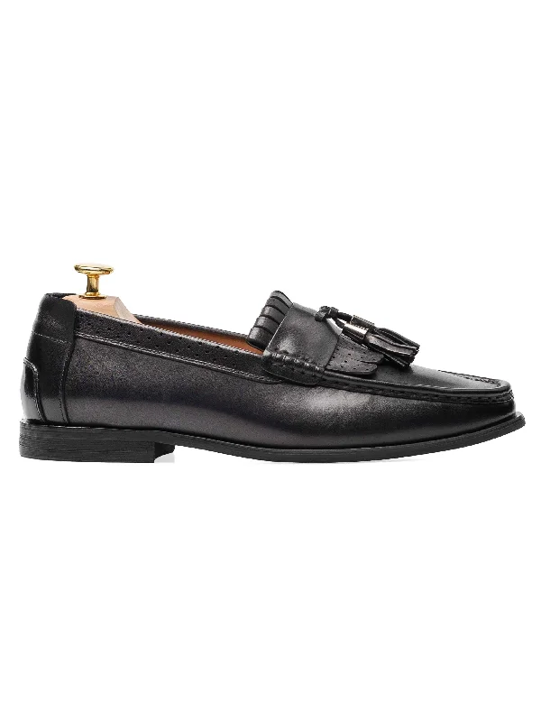 Women's lace - trimmed fashion & dress shoes with a kitten - heel for a delicate appearanceFringe Classic Loafer - Black Grey with Tassel (Hand Painted Patina) Women's lace - trimmed fashion & dress shoes with a kitten - heel for a delicate appearanceFringe Classic Loafer - Black Grey with Tassel (Hand Painted Patina)