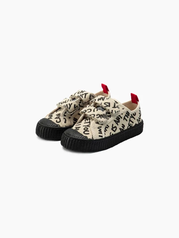 Women's canvas shoes with a beaded strapLetters Printed Canvas Shoes