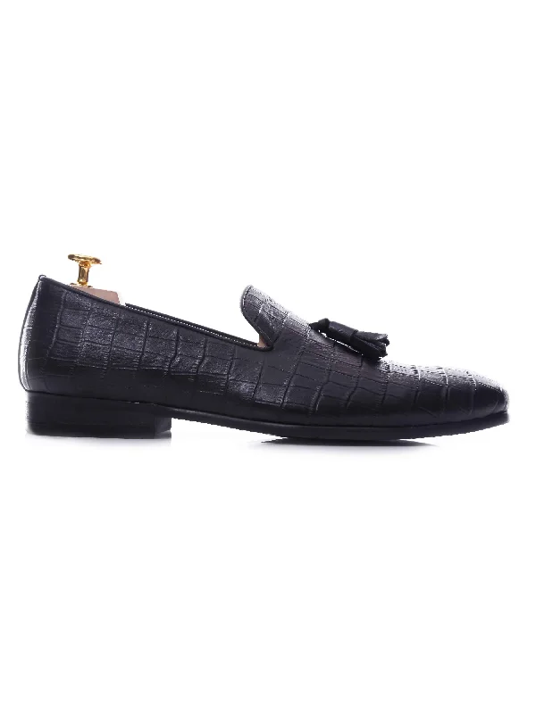 Men's dress shoes with a padded insole and arch support for all - day comfortLoafer Slipper - Black Croco Leather