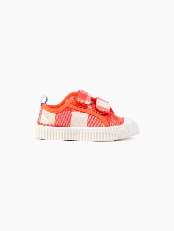 Women's lace - up canvas shoes with a floral patternOrange Grid Canvas Shoes