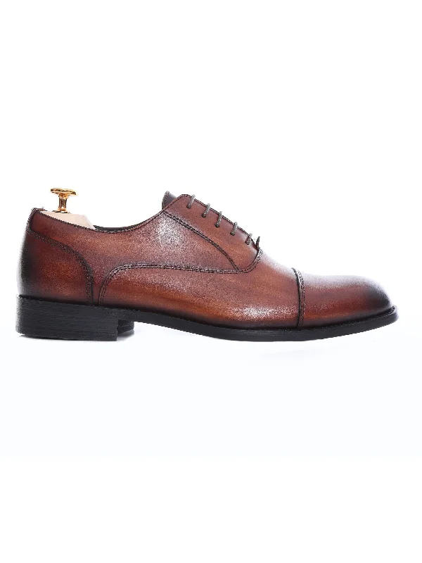 Men's slip - on fashion & dress shoes with a memory - foam insole for all - day comfortOxford Cap Toe - Cognac Tan Lace Up (Hand Painted Patina) Men's slip - on fashion & dress shoes with a memory - foam insole for all - day comfortOxford Cap Toe - Cognac Tan Lace Up (Hand Painted Patina)
