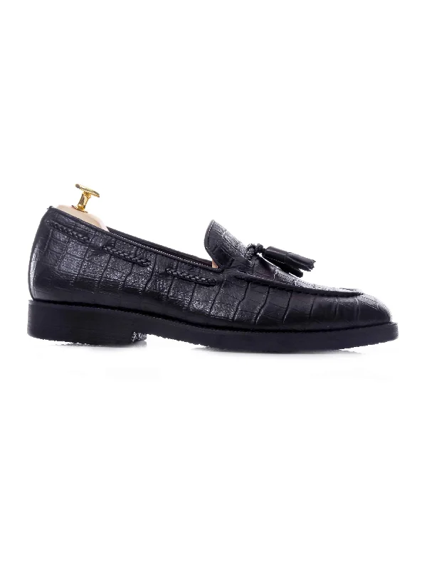 Women's peep - toe fashion & dress shoes with a rhinestone - encrusted vamp for a sparkly lookTassel Loafer - Black Croco Leather (Crepe Sole) Women's peep - toe fashion & dress shoes with a rhinestone - encrusted vamp for a sparkly lookTassel Loafer - Black Croco Leather (Crepe Sole)