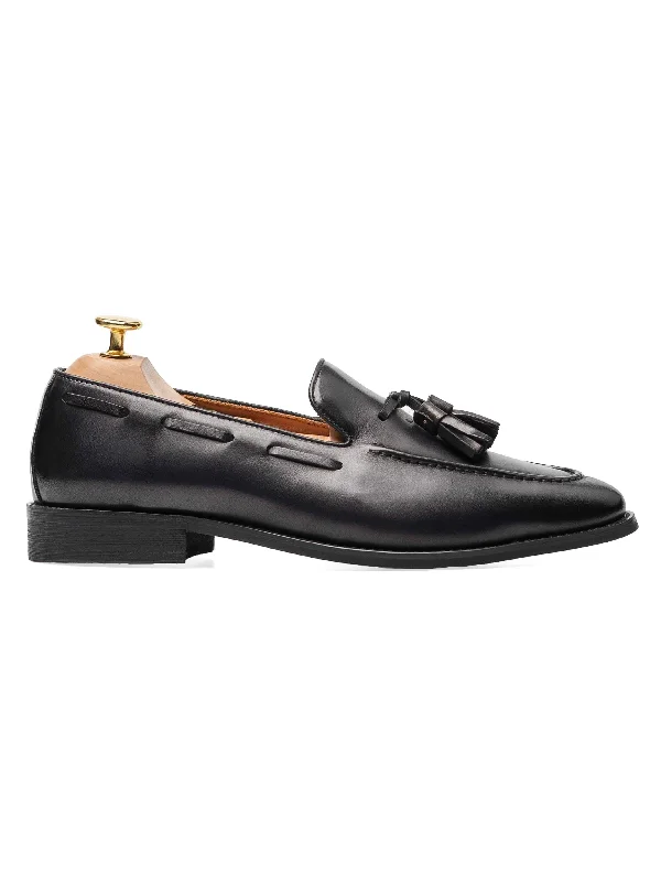 Men's dress shoes with a breathable mesh - panel for comfort in warm weatherTassel Loafer - Black Grey (Hand Painted Patina) Men's dress shoes with a breathable mesh - panel for comfort in warm weatherTassel Loafer - Black Grey (Hand Painted Patina)