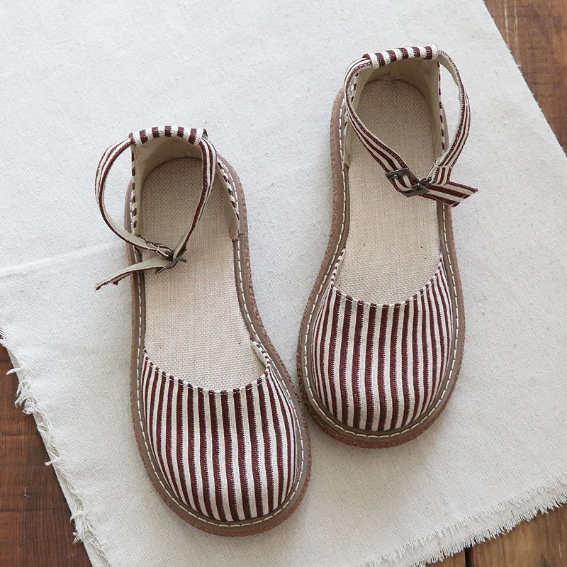 Women's canvas shoes with a scalloped edgeWomen Casual Stripe Canvas Summer Sandals