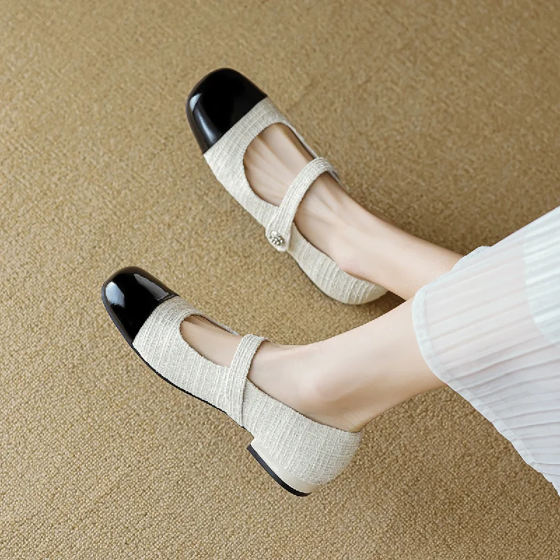 Women's canvas shoes with a metallic - colored soleWomen Minimalist Soft Flat Mary Jane Shoes