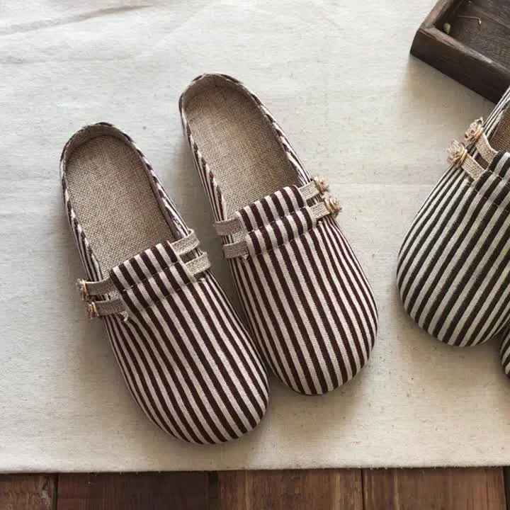 Men's canvas shoes with a perforated design for ventilationWomen Retro Stripe Canvas Flat Casual Mules Men's canvas shoes with a perforated design for ventilationWomen Retro Stripe Canvas Flat Casual Mules