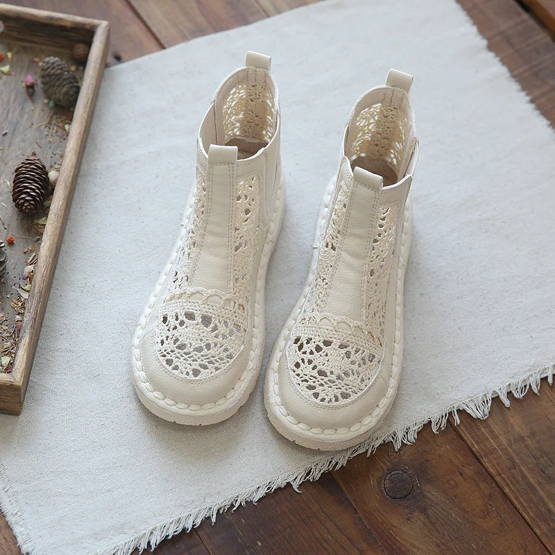 Men's canvas shoes with a contrast - colored heelWomen Summer Hollow Round Head Canvas Boots Men's canvas shoes with a contrast - colored heelWomen Summer Hollow Round Head Canvas Boots